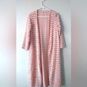 Eyelash pink duster mod jacket open robe three quarter sleeve womens large